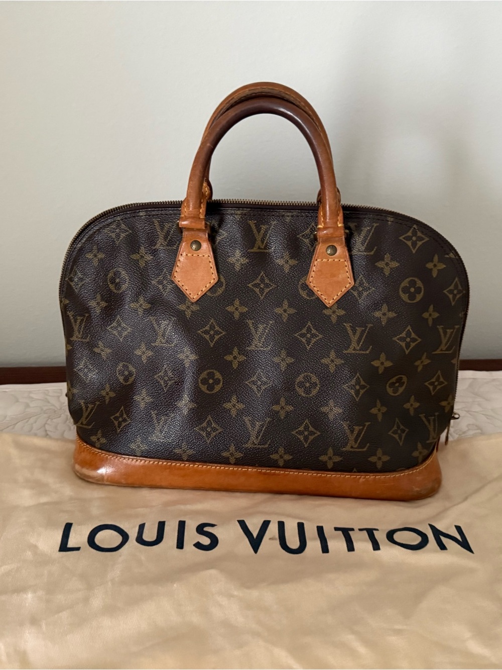 Louis Vuitton Monogram Canvas Satchel with Tan Leather Trim